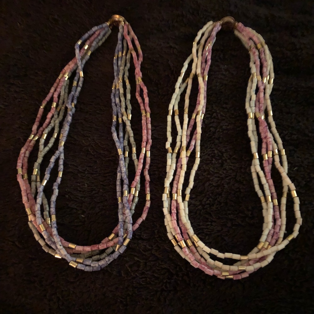 2 Multicolored beaded 6 layer each necklaces